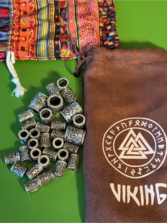 Viking Rune Other - Viking Vintage Qty 32 Rune Futhark Stainless Steel Beard Beads & Bags 3 Sizes
